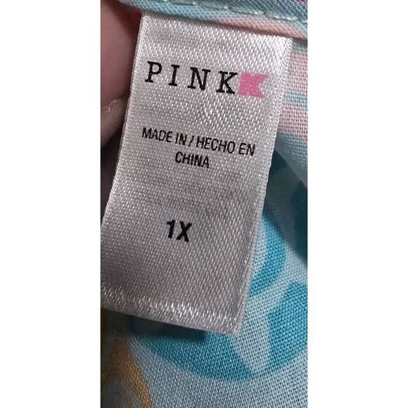 Colorful Floral Womens Nightgown With Embroidery & Snaps By Pink K Size 1X - Picture 5 of 6